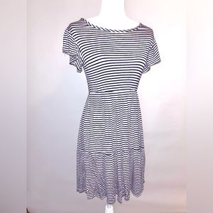 Olivia Rae Beige and Black Striped Knit Dress S